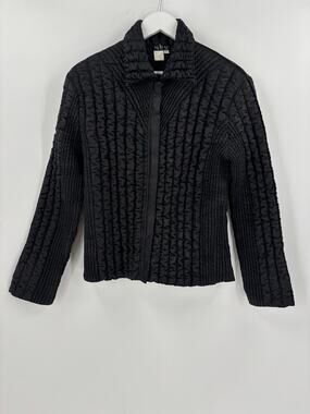 UBU Ruched Pleated Y2K Jacket Crinkle Avant Garde Womens Large Black Zip Up